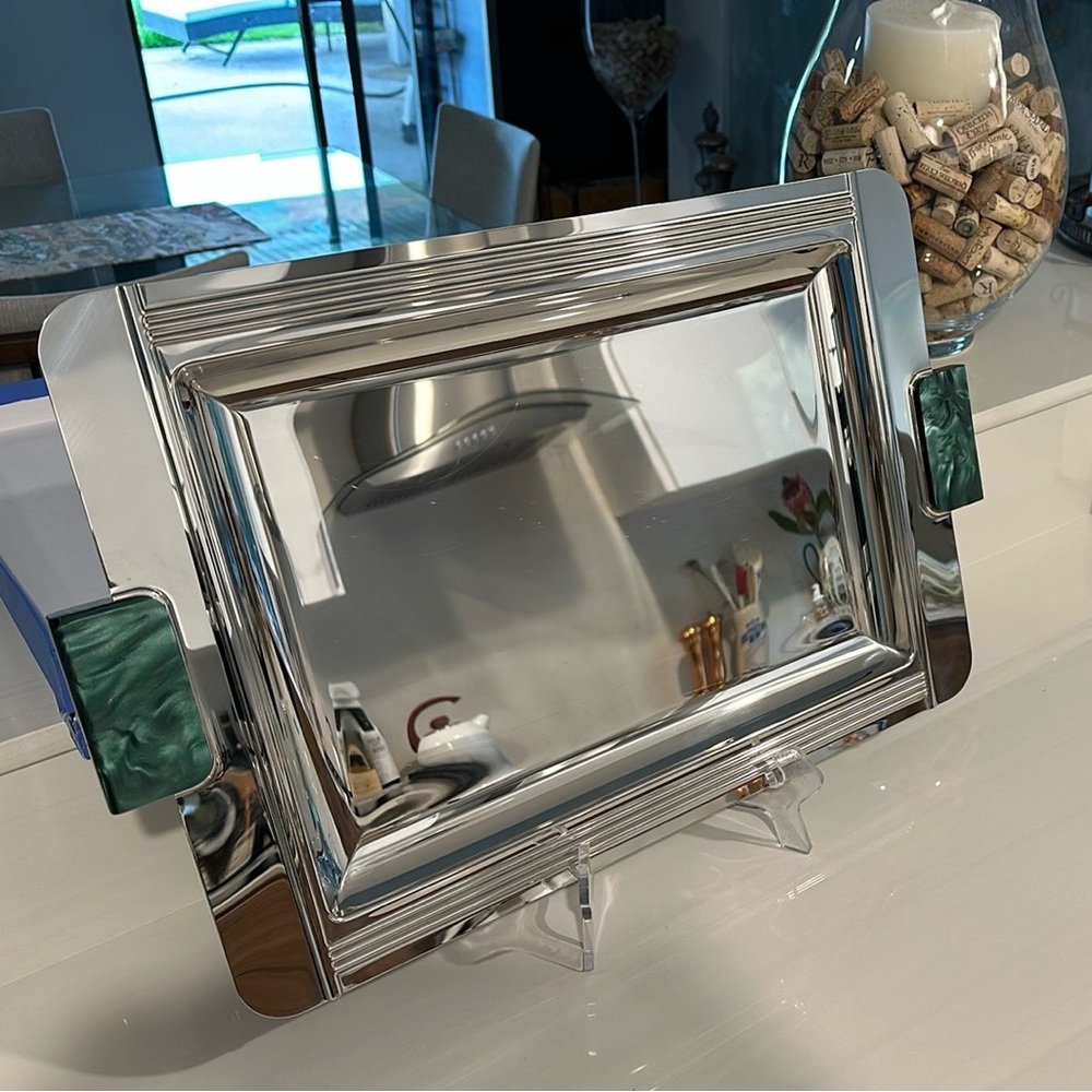 COUZON STAINLESS Tray with Green Handles